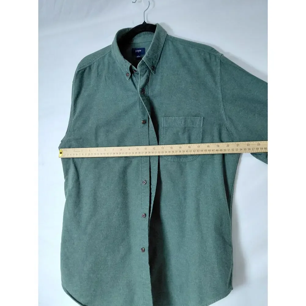 J.Crew Green Button-Up Shirt  Brown Elbow Patche Men Size L